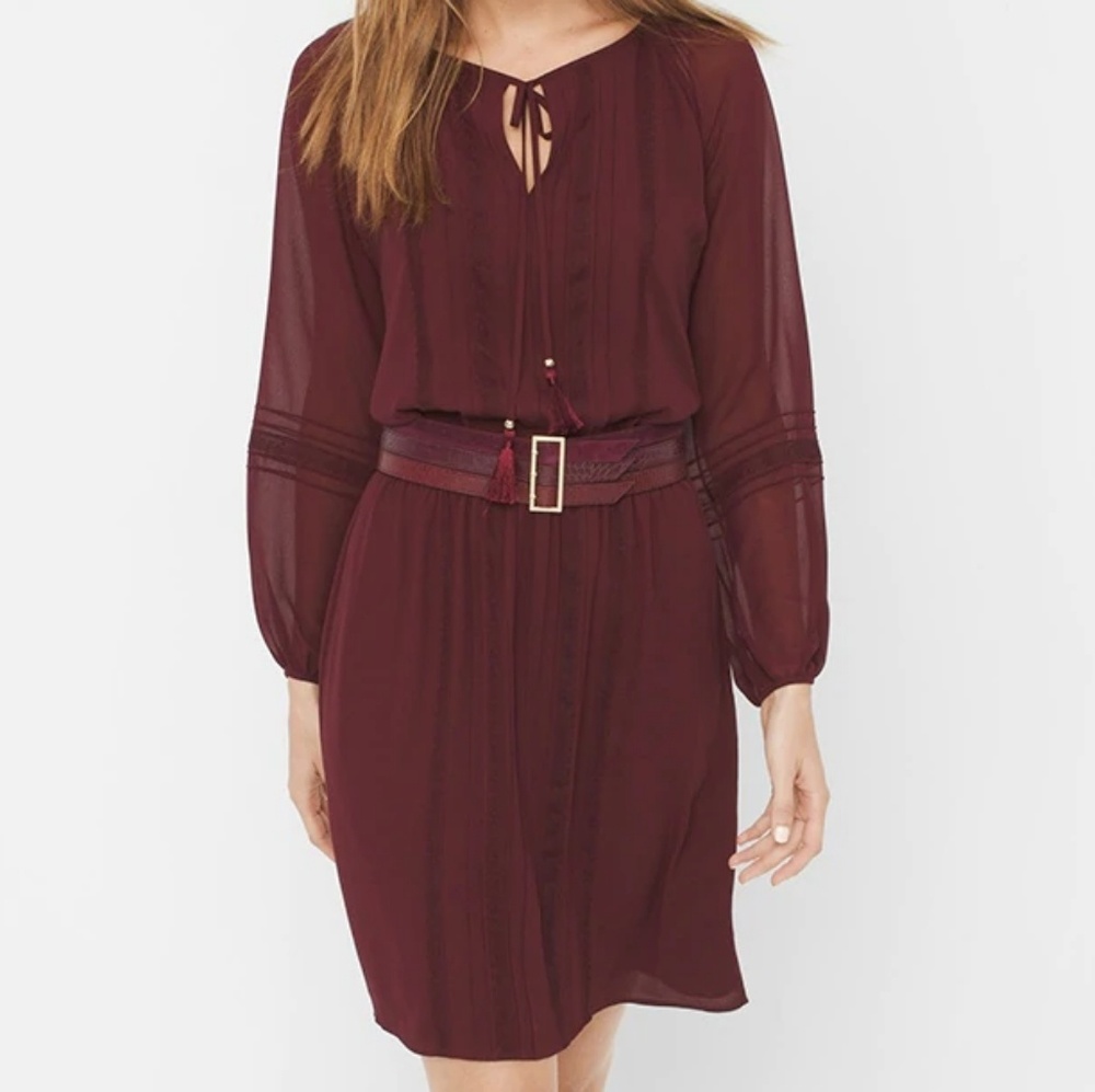 NWT WHBM Sheer Sleeve Boho Chiffon Dress